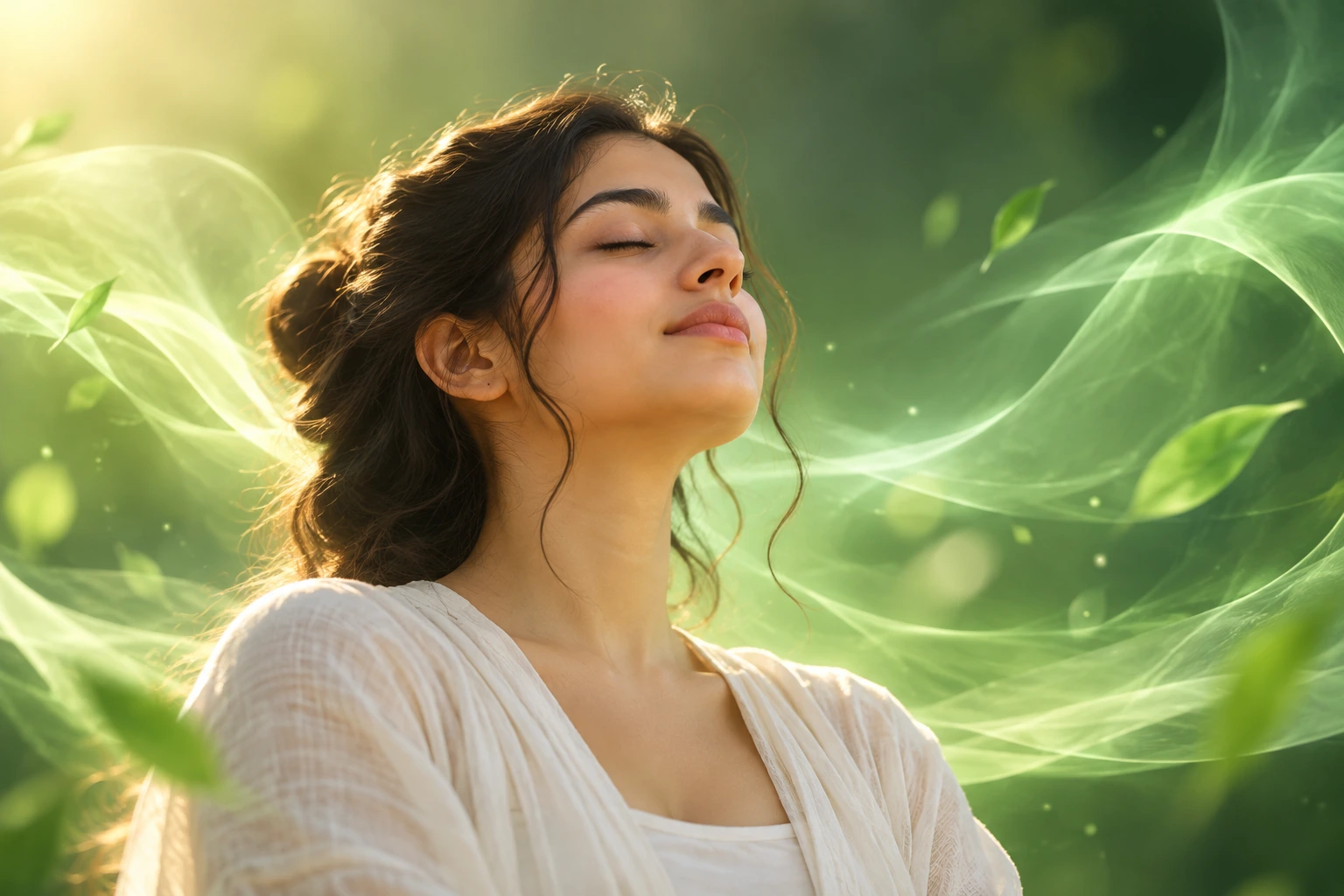 Person relaxing in soft sunlight
