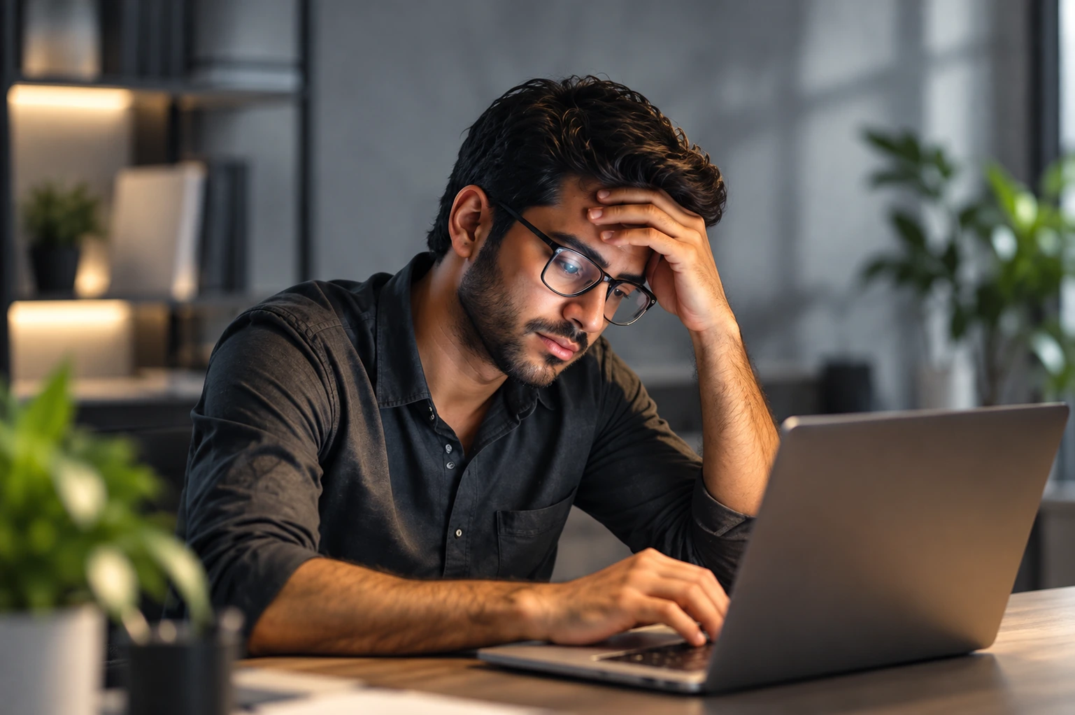 IT professional working late in the evening